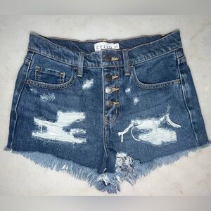 Cello Women's Button-Fly Distressed Jean Shorts